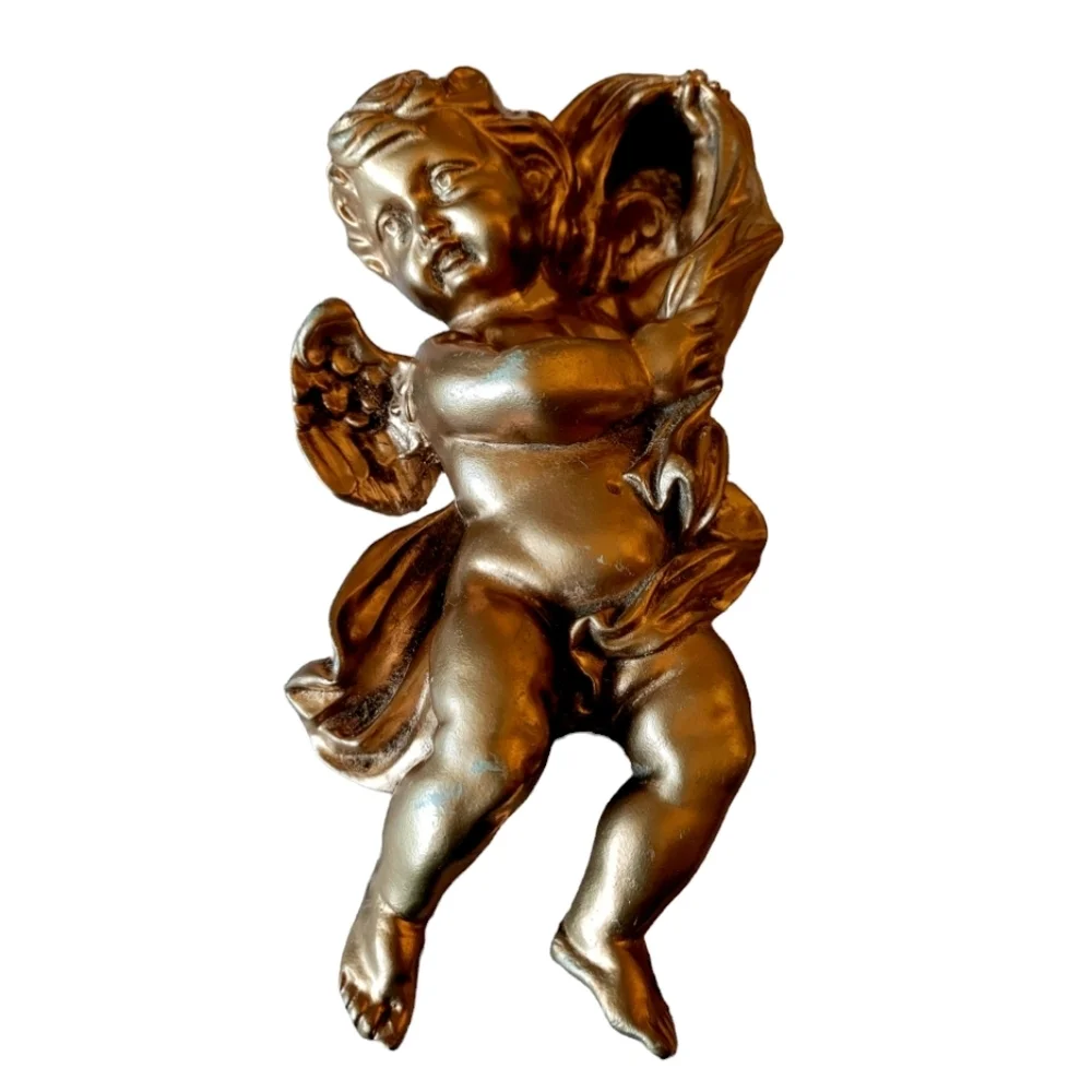 Vintage Solid Resin Cherub Angel Antique Finish Gold Wall Hanging 9